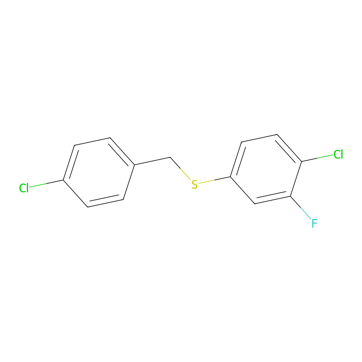 1-Chloro-4-[(4-chloro-3-fluorophenyl)sulfanylmethyl]benzene molecular structure, CAS 1443327-44-3