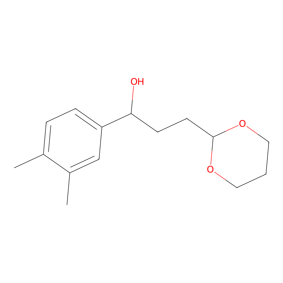 1-(3,4-Dimethylphenyl)-3-[2-(1,3-dioxanyl)]-1-propanol molecular structure, CAS 1443327-48-7
