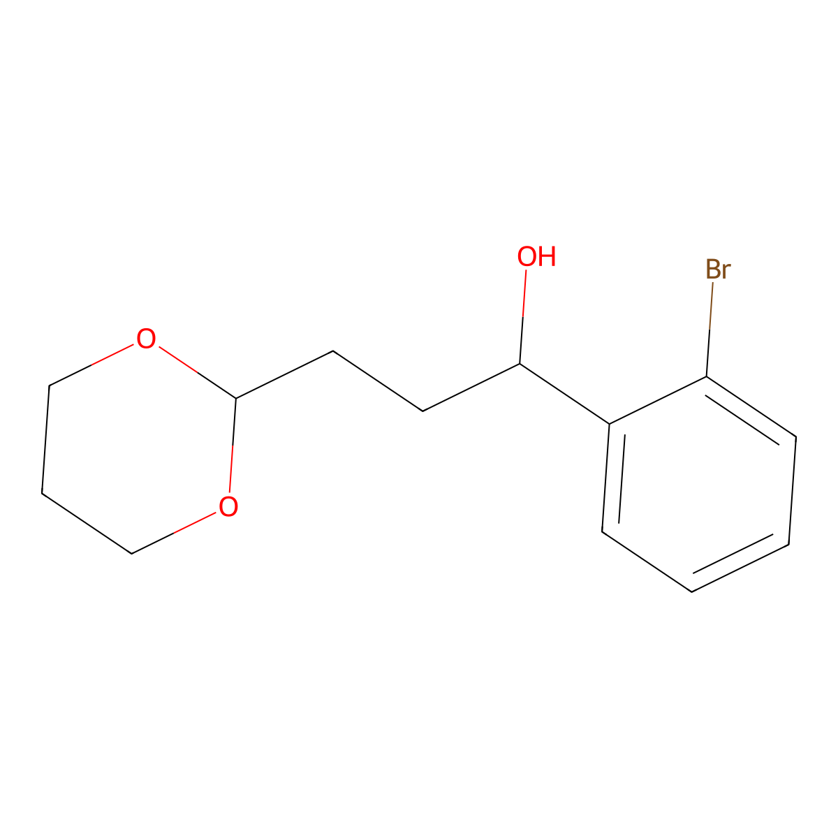 1-(2-Bromophenyl)-3-[2-(1,3-dioxanyl)]-1-propanol molecular structure, CAS 1443327-60-3