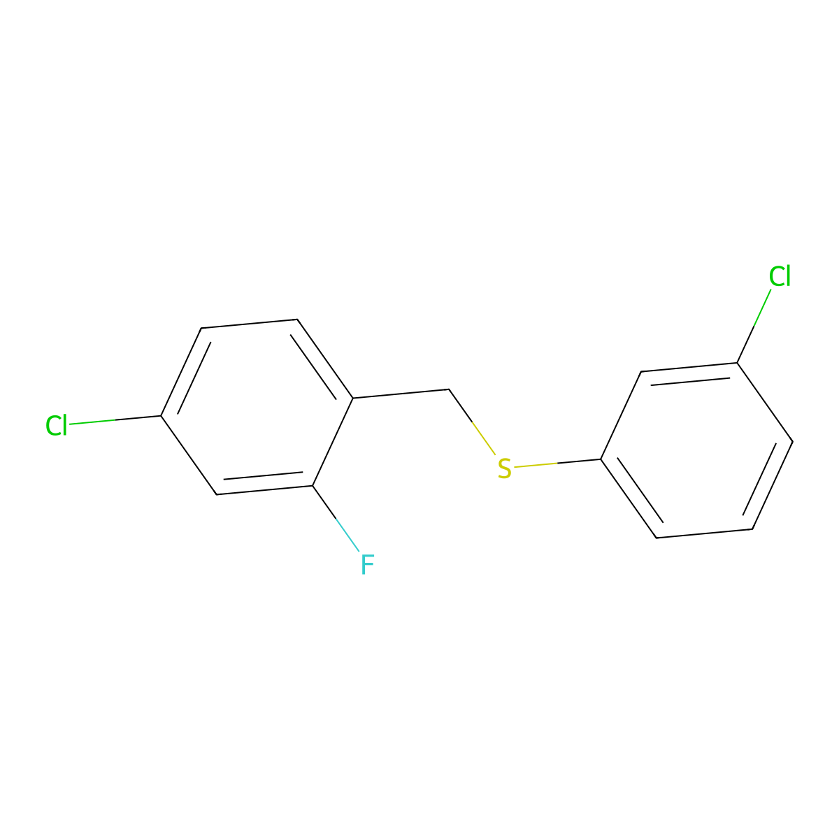 1-Chloro-3-fluoro-4-[(3-chlorophenyl)sulfanylmethyl]benzene molecular structure, CAS 1443327-65-8