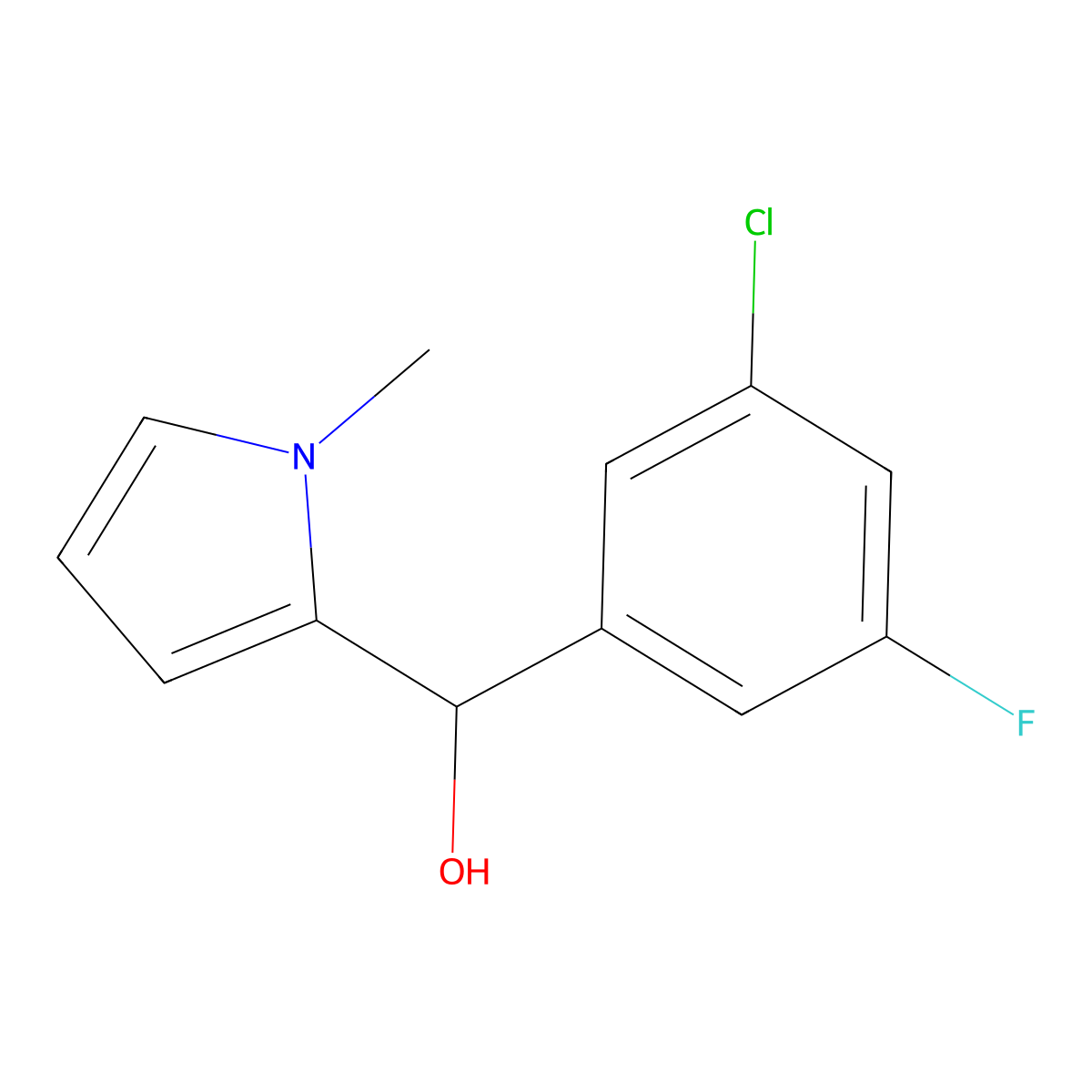 3-Chloro-5-fluorophenyl-(1-methyl-2-pyrrolyl)methanol molecular structure, CAS 1443328-67-3