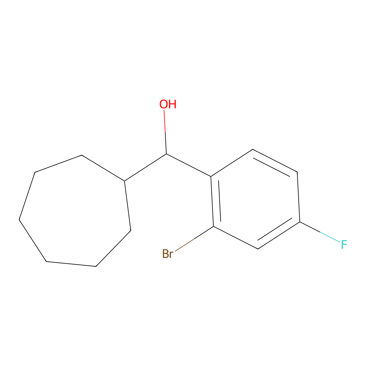 Cycloheptyl (2-bromo-4-fluorophenyl)methanol molecular structure, CAS 1443329-00-7