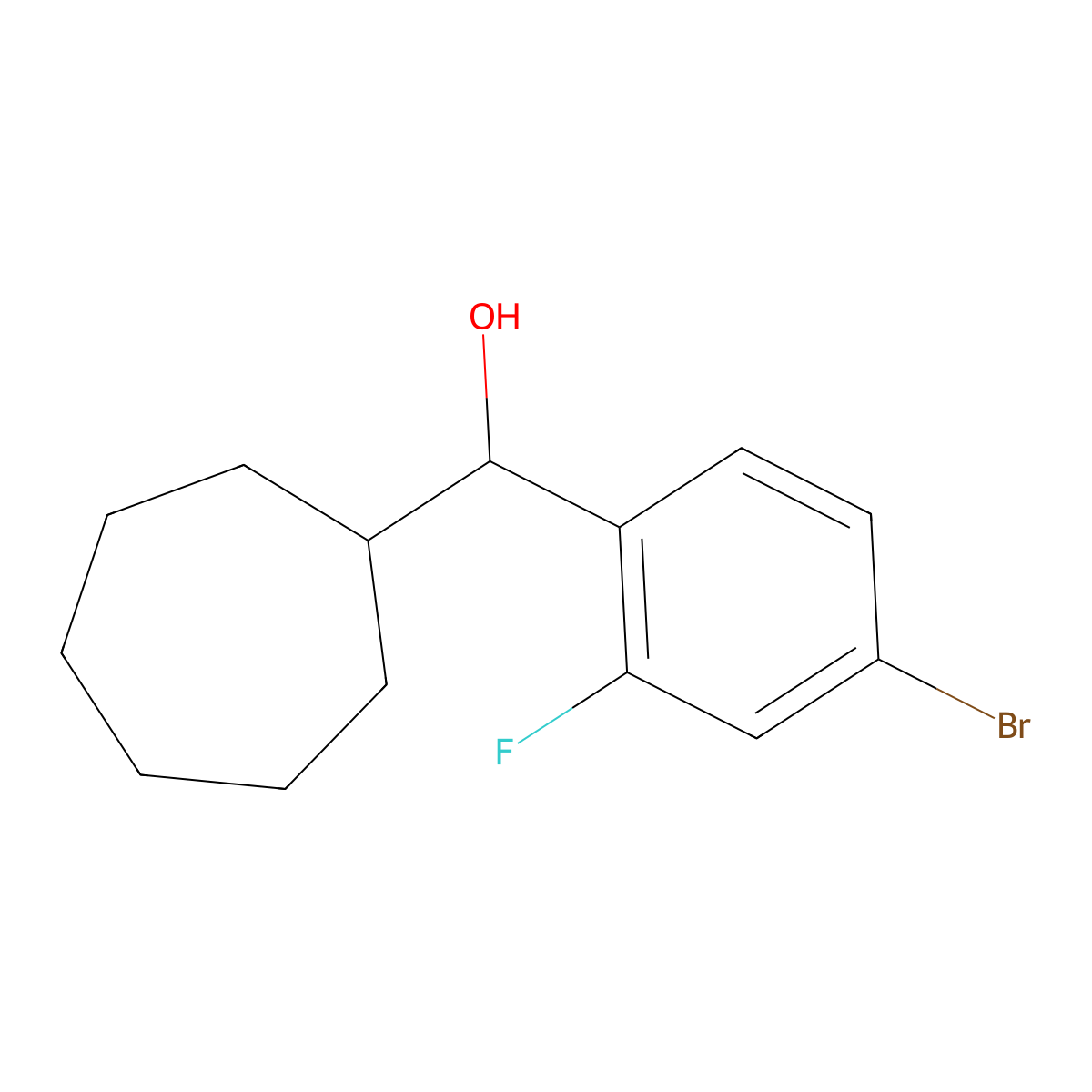 Cycloheptyl (4-bromo-2-fluorophenyl)methanol molecular structure, CAS 1443329-03-0