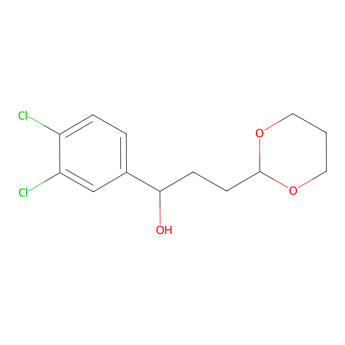 1-(3,4-Dichlorophenyl)-3-[2-(1,3-dioxanyl)]-1-propanol molecular structure, CAS 1443329-97-2