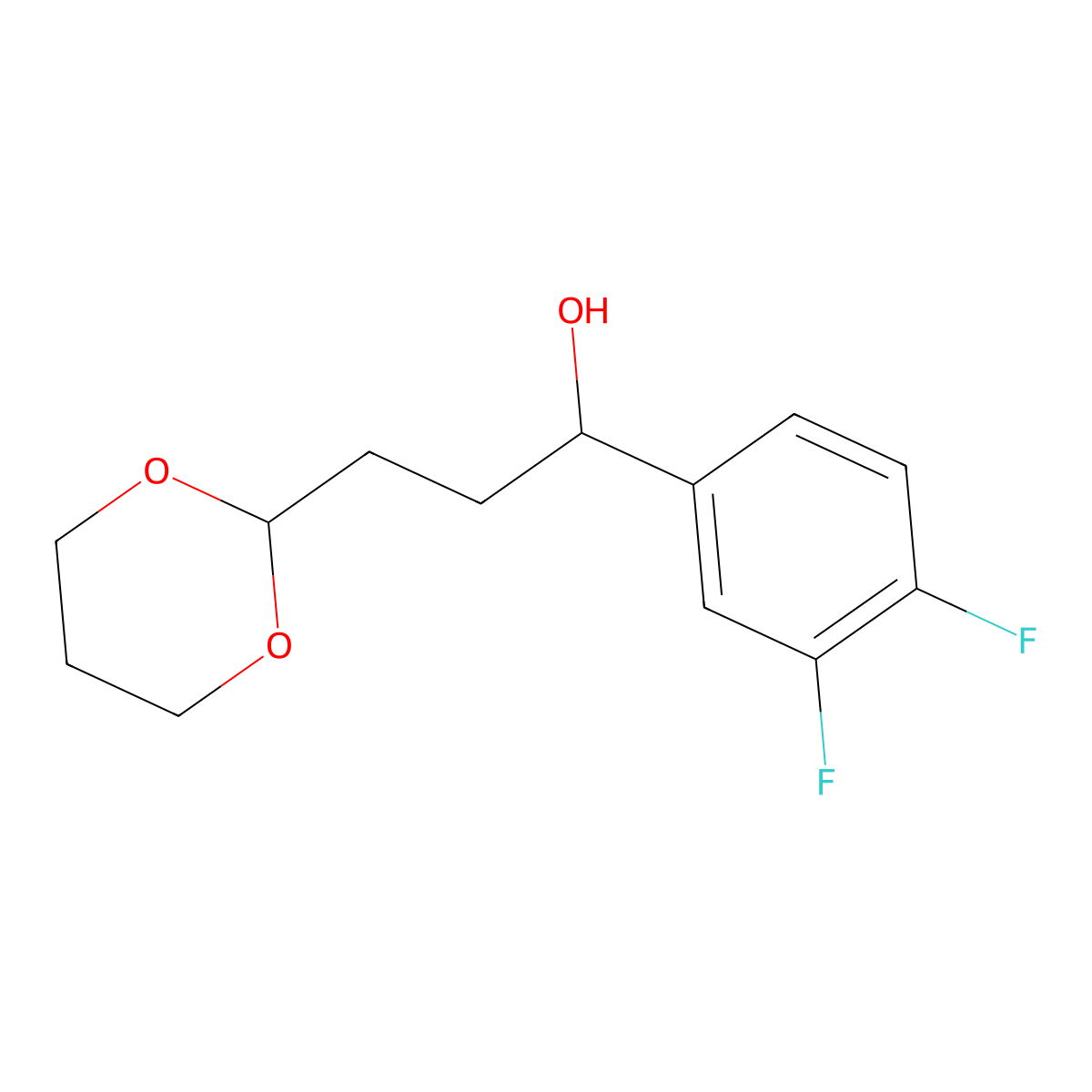 1-(3,4-Difluorophenyl)-3-[2-(1,3-dioxanyl)]-1-propanol molecular structure, CAS 1443330-41-3