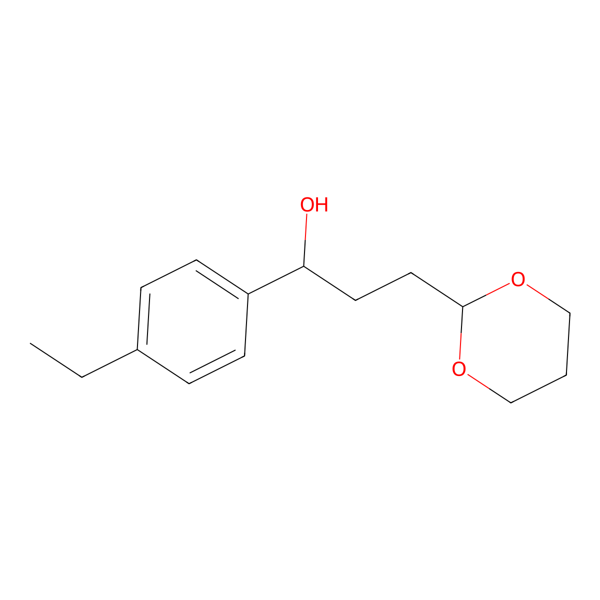 3-[2-(1,3-Dioxanyl)]-1-(4-ethylphenyl)-1-propanol molecular structure, CAS 1443330-70-8