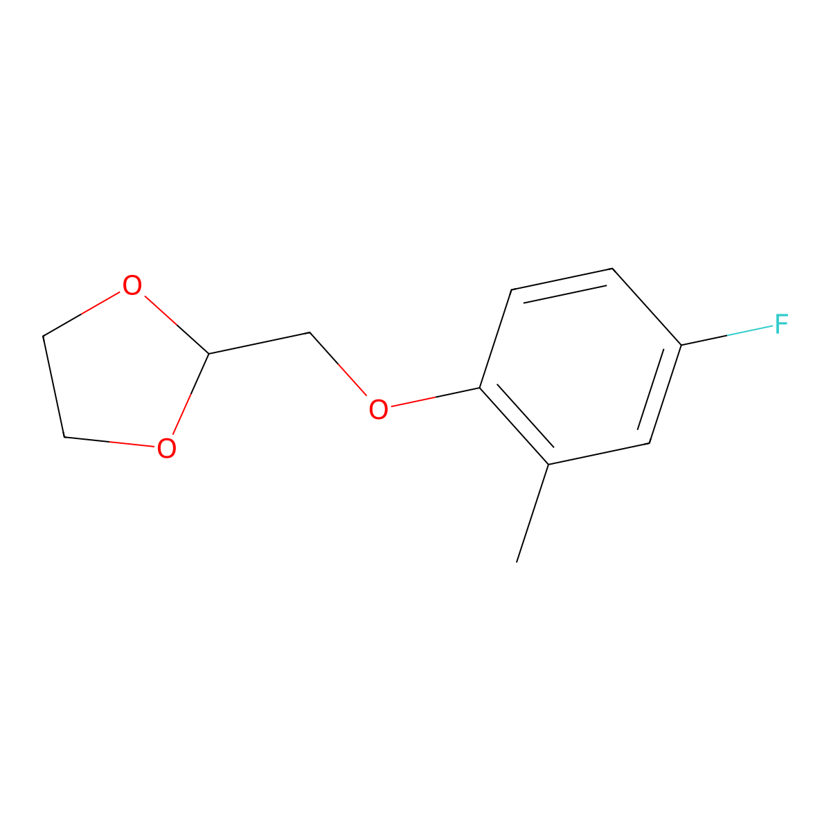 2-((4-Fluoro-2-methylphenoxy)methyl)-1,3-dioxolane molecular structure, CAS 1443331-22-3