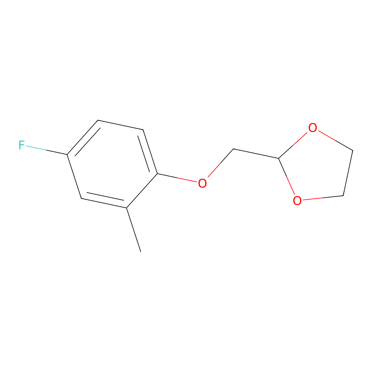 2-((4-Fluoro-2-methylphenoxy)methyl)-1,3-dioxolane molecular structure, CAS 1443331-22-3