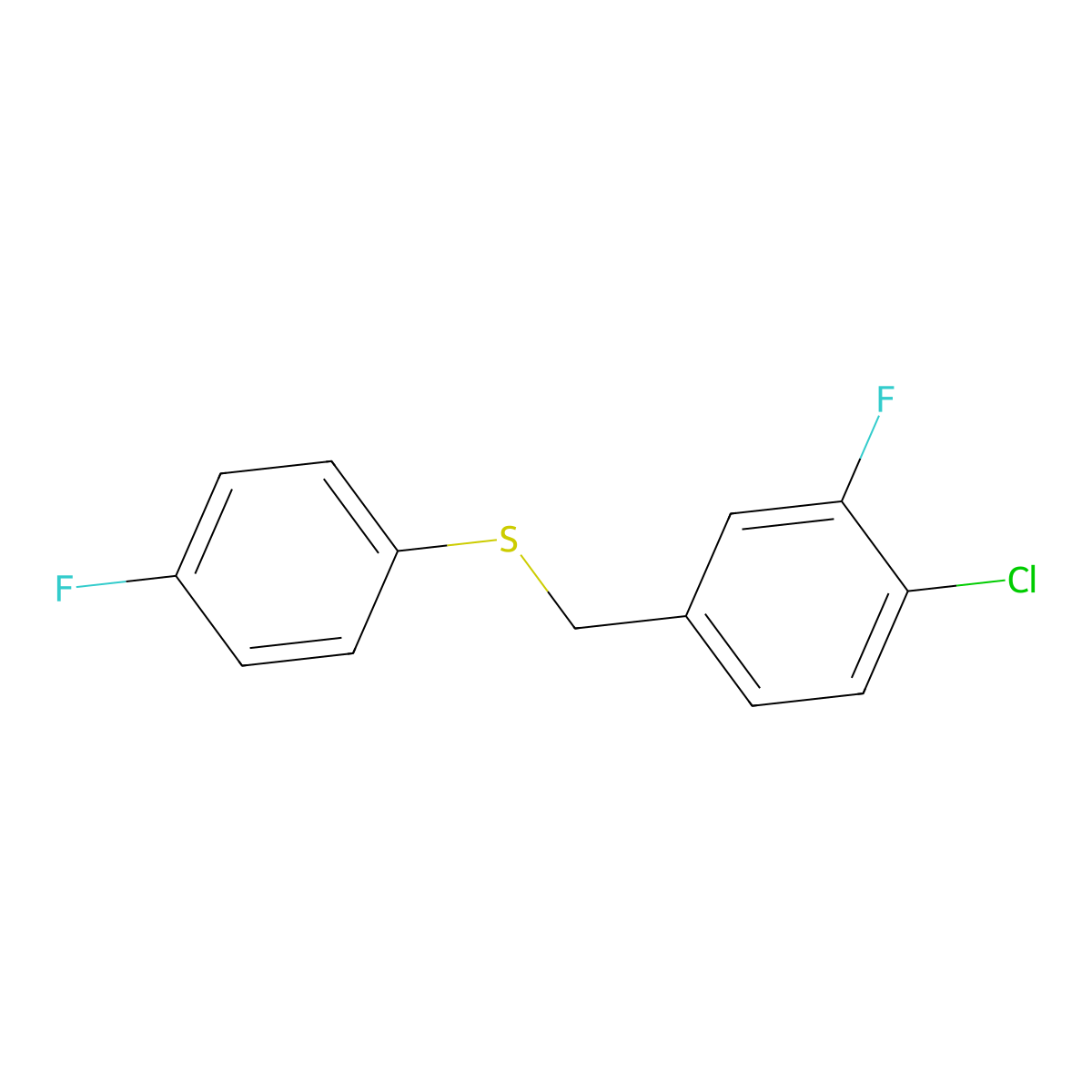 1-Chloro-2-fluoro-4-[(4-fluorophenyl)sulfanylmethyl]benzene molecular structure, CAS 1443331-48-3