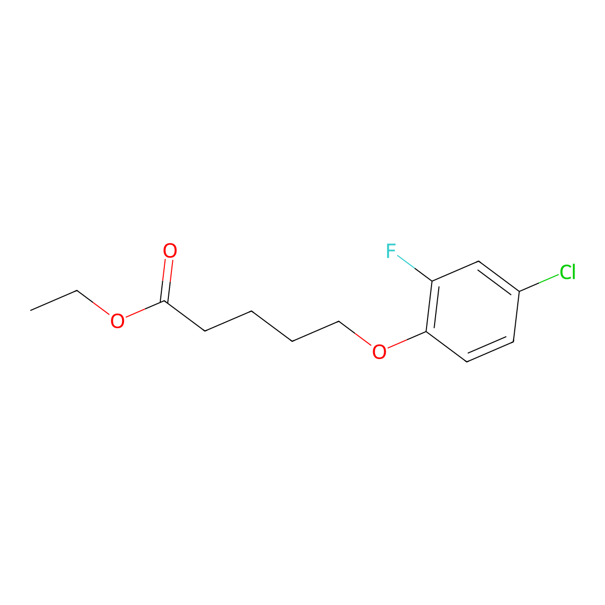 Ethyl 5-(4-chloro-2-fluoro-phenoxy)pentanoate molecular structure, CAS 1443333-88-7
