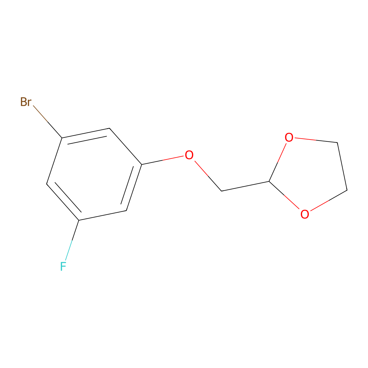 2-((3-Bromo-5-fluorophenoxy)methyl)-1,3-dioxolane molecular structure, CAS 1443335-23-6