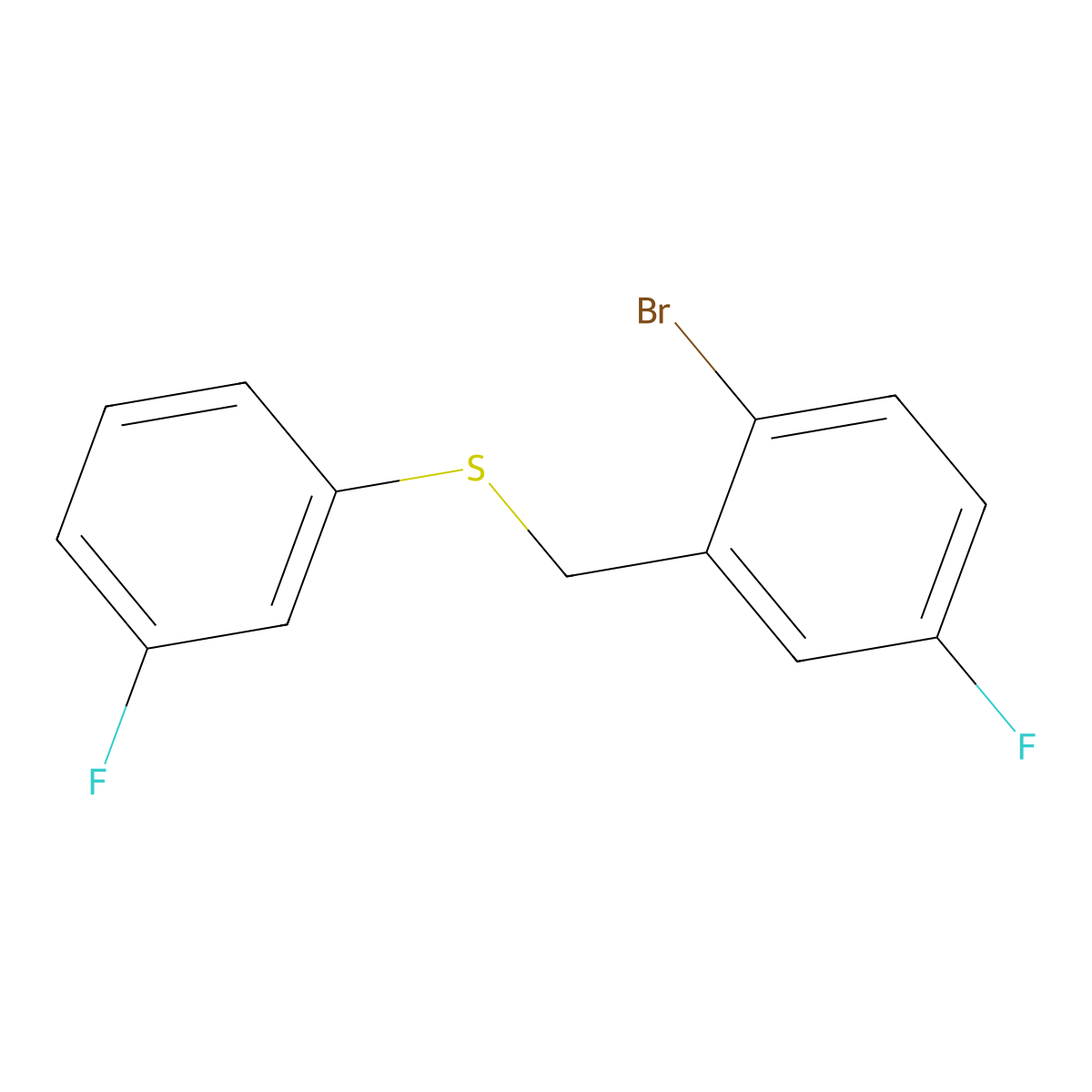 1-Bromo-4-fluoro-2-[(3-fluorophenyl)sulfanylmethyl]benzene molecular structure, CAS 1443336-14-8