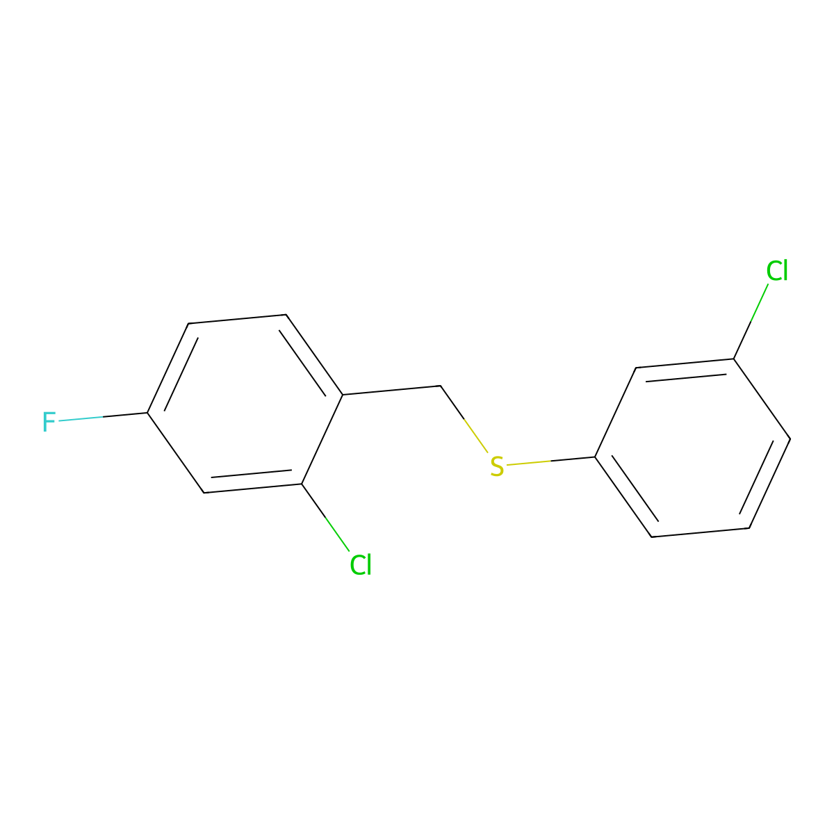 1-Chloro-3-fluoro-6-[(3-chlorophenyl)sulfanylmethyl]benzene molecular structure, CAS 1443336-19-3