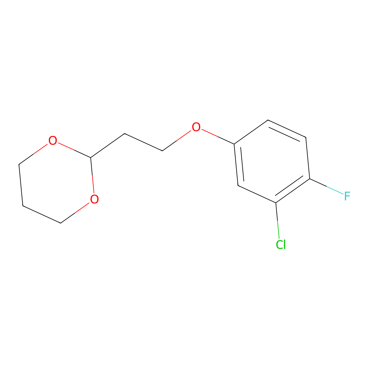 2-[2-(3-Chloro-4-fluoro-phenoxy)ethyl]-1,3-dioxane molecular structure, CAS 1443336-71-7