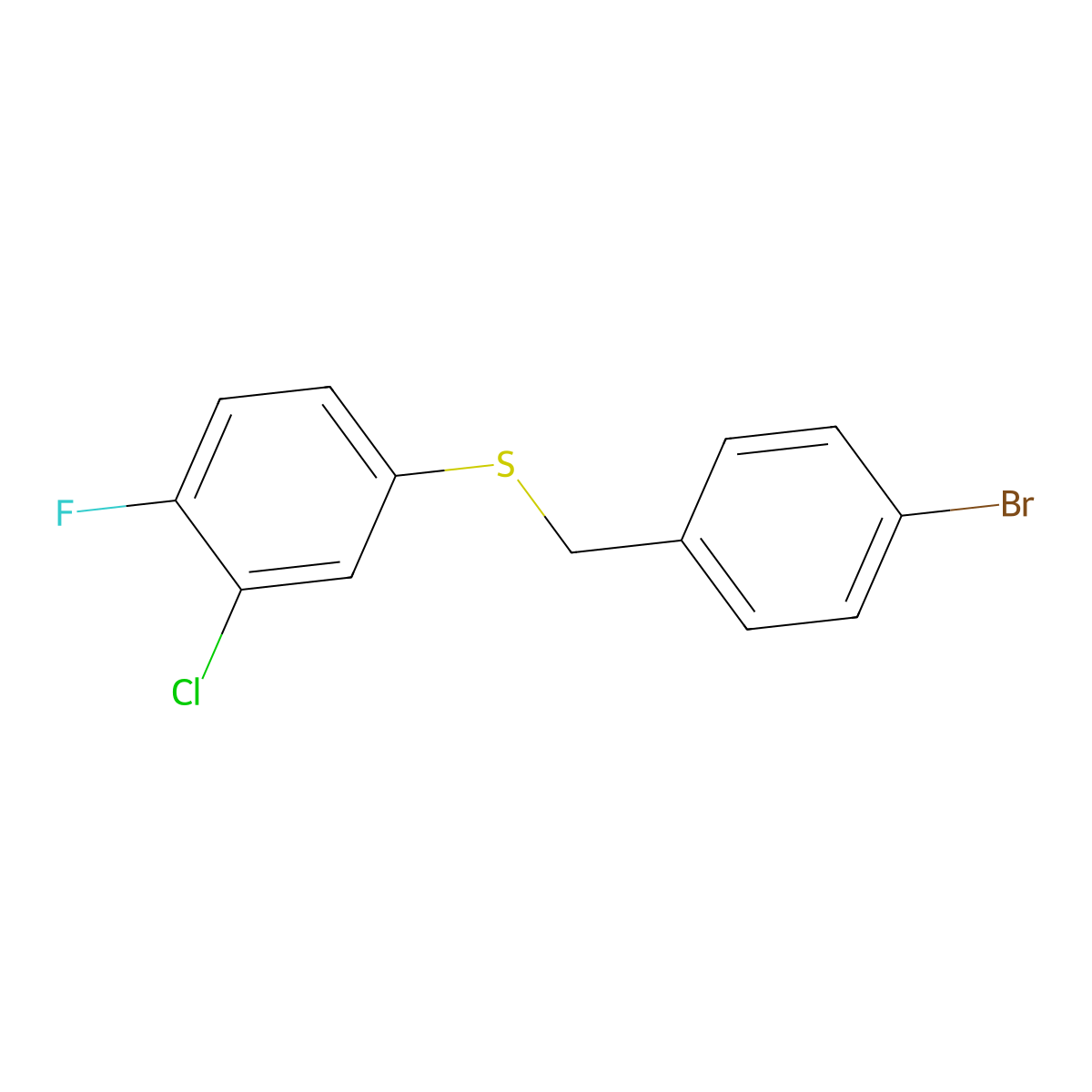 1-Bromo-4-[(3-chloro-4-fluorophenyl)sulfanylmethyl]benzene molecular structure, CAS 1443336-96-6