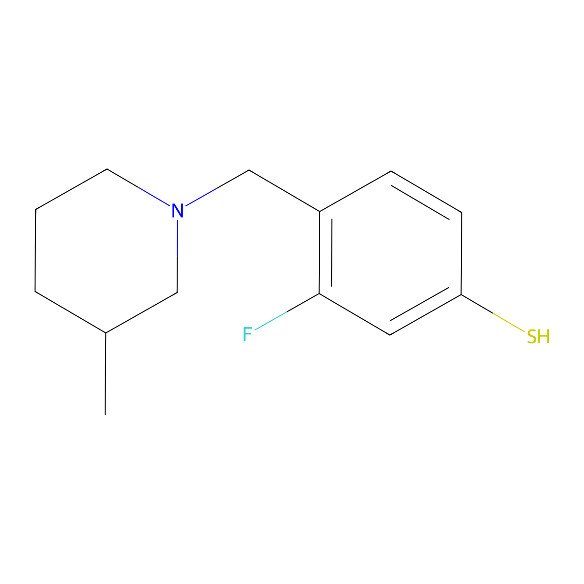 3-Fluoro-4-((3-methylpiperidin-1-yl)methyl)benzenethiol molecular structure, CAS 1443337-03-8