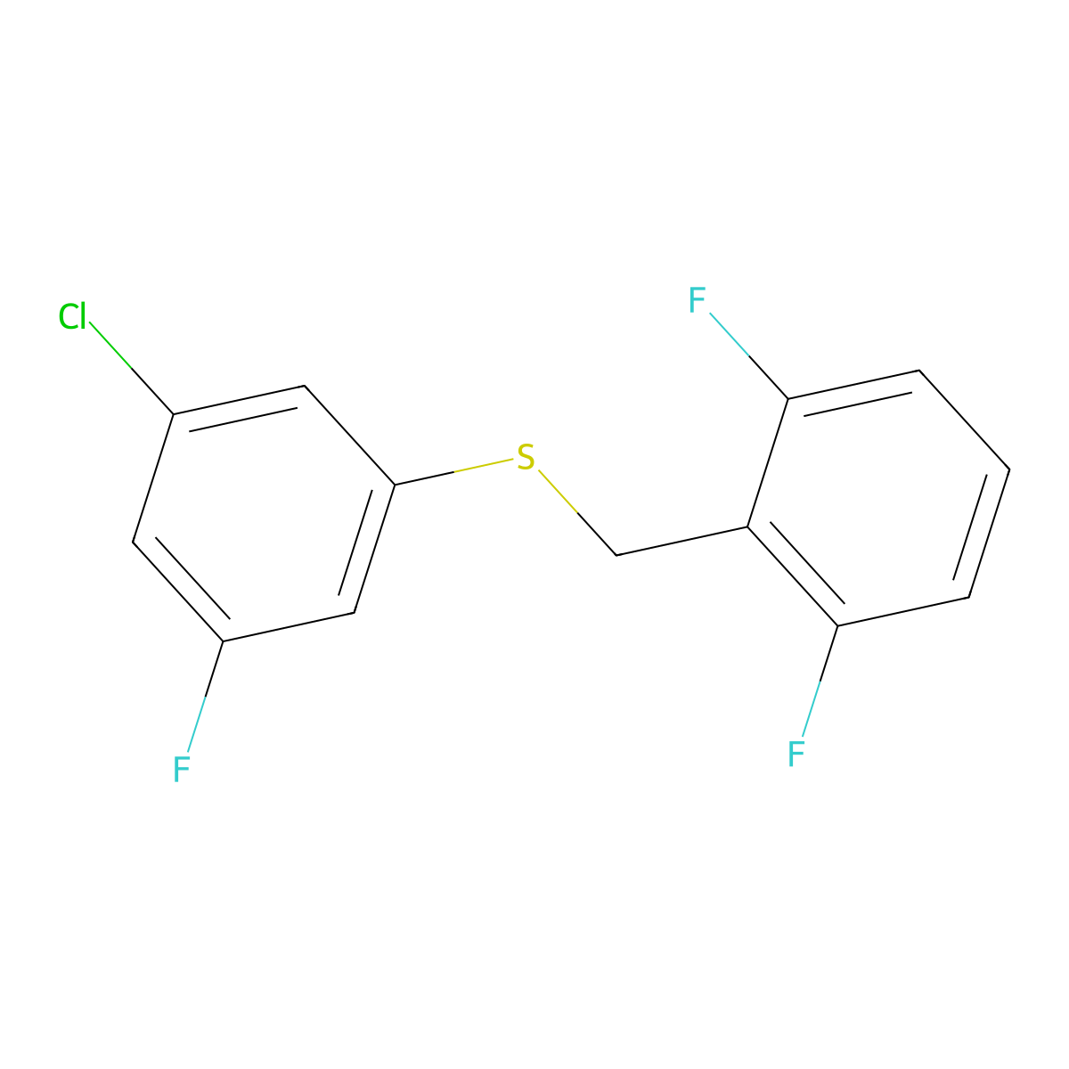 1,3-Difluoro-2-[(3-chloro-5-fluorophenyl)sulfanylmethyl]benzene molecular structure, CAS 1443337-04-9
