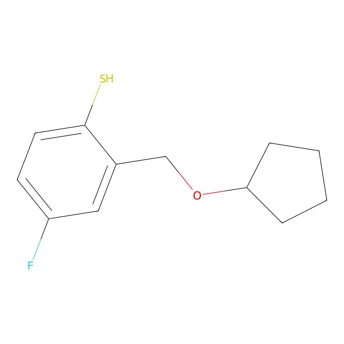 2-[(Cyclopentyloxy)methyl]-4-fluorothiophenol molecular structure, CAS 1443338-58-6