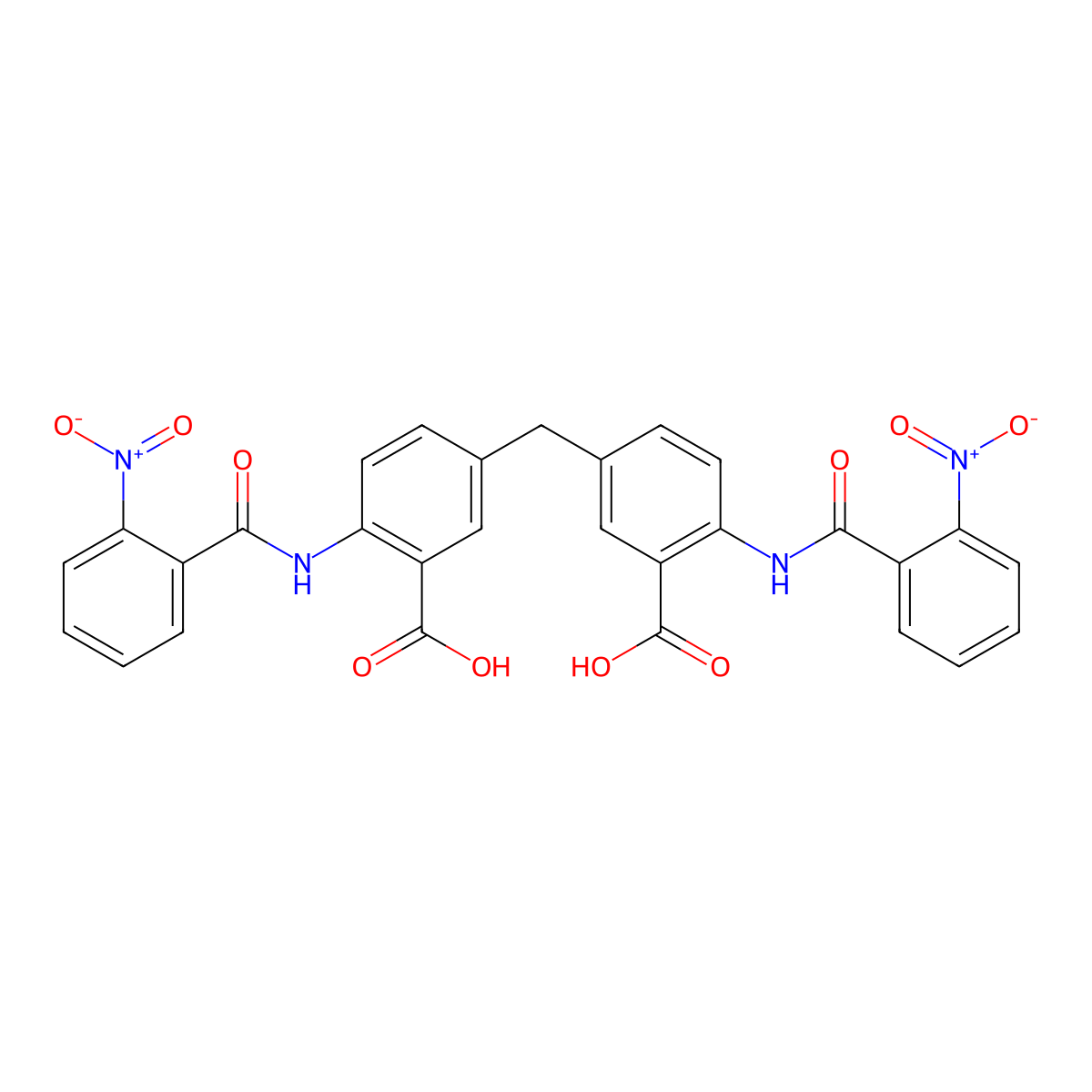 Benzoic acid, 3,3'-methylenebis[6-[(2-nitrobenzoyl)amino]- molecular structure, CAS 144334-82-7