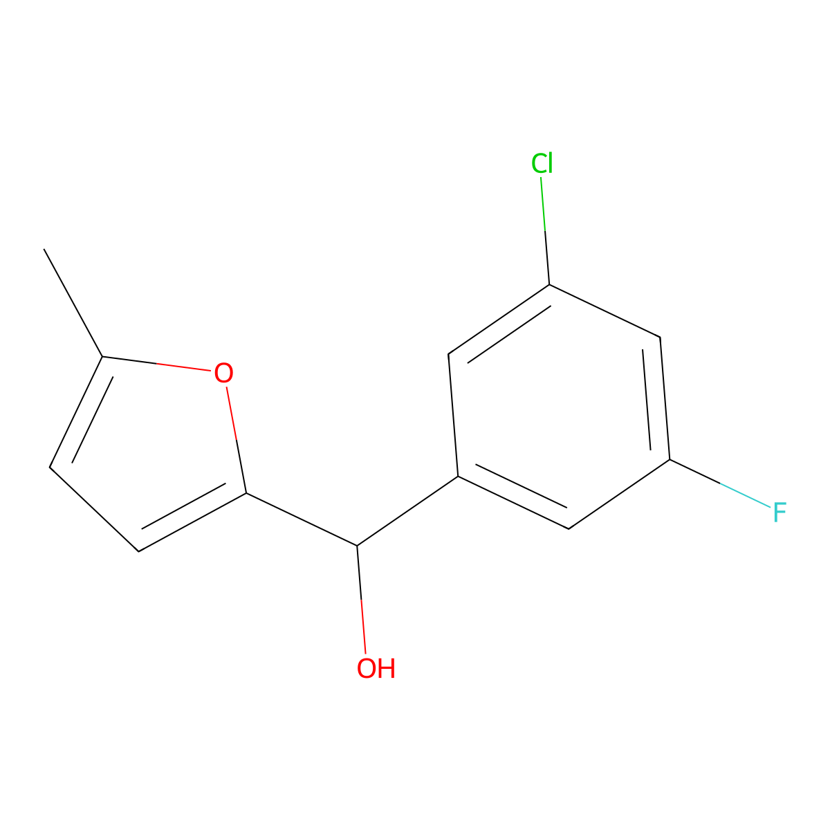 3-Chloro-5-fluorophenyl-(5-methyl-2-furyl)methanol molecular structure, CAS 1443340-17-7