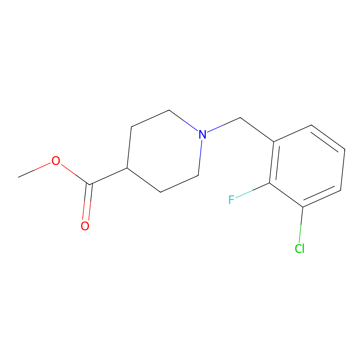 Methyl 1-[(3-chloro-2-fluorophenyl)methyl]piperidine-4-carboxylate molecular structure, CAS 1443340-75-7