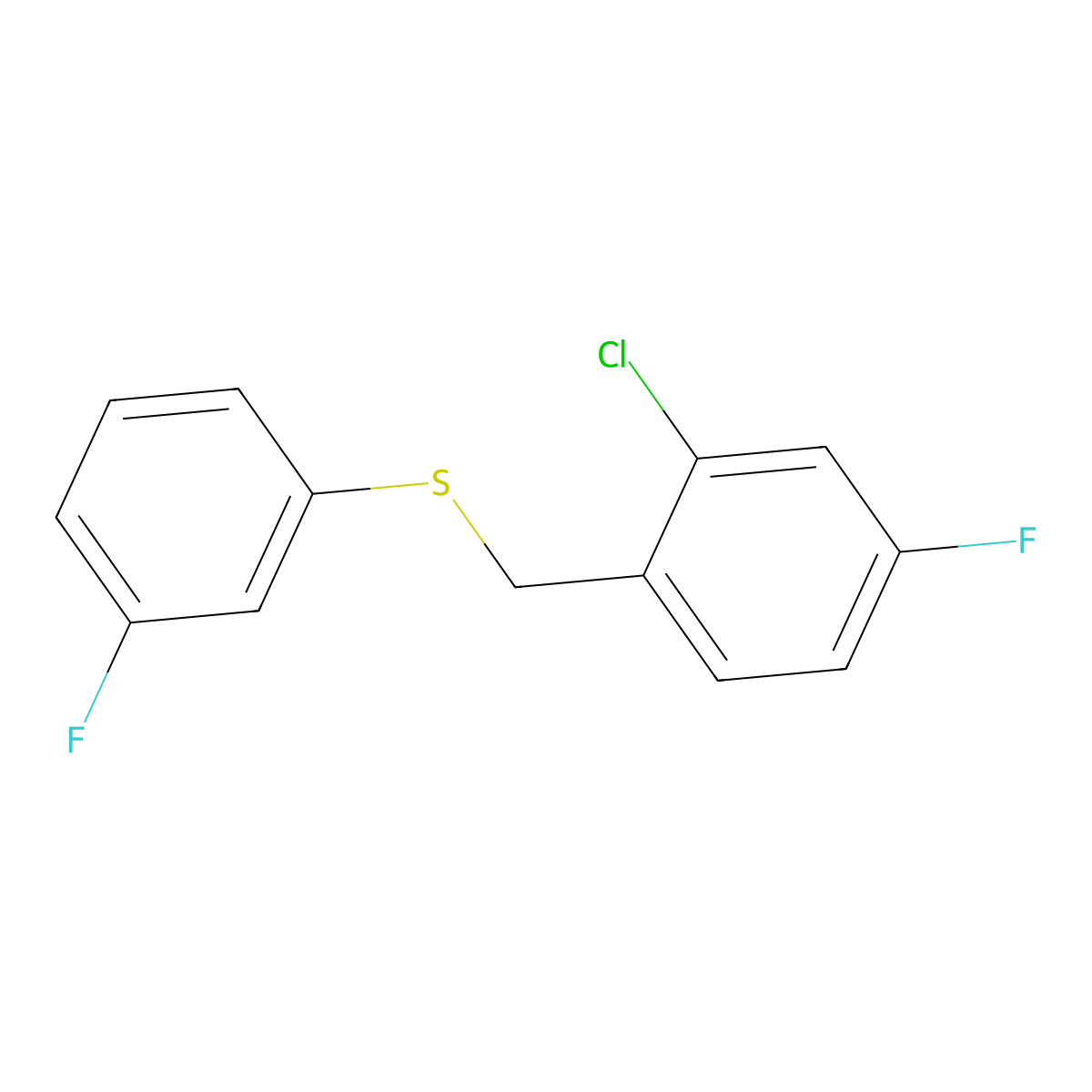 1-Chloro-3-fluoro-6-[(3-fluorophenyl)sulfanylmethyl]benzene molecular structure, CAS 1443340-87-1