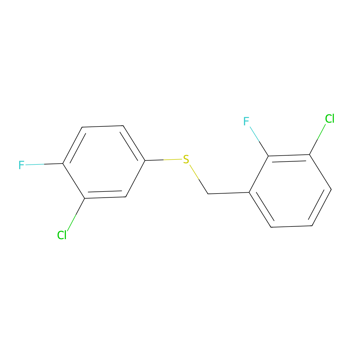 1-Chloro-2-fluoro-3-[(3-chloro-4-fluorophenyl)sulfanylmethyl]benzene molecular structure, CAS 1443340-91-7
