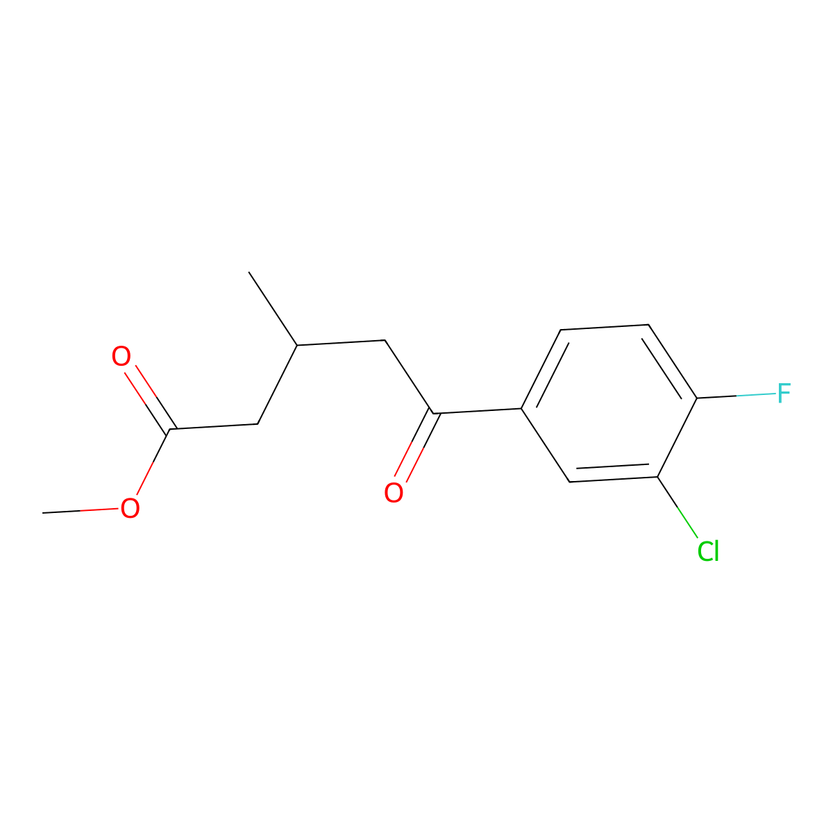Methyl 5-(3-chloro-4-fluorophenyl)-3-methyl-5-oxovalerate molecular structure, CAS 1443340-92-8