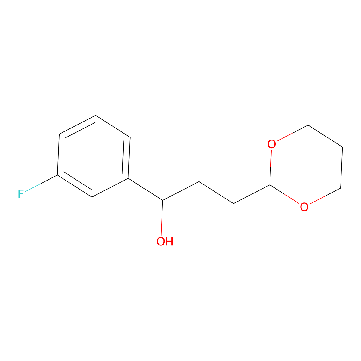 3-[2-(1,3-Dioxanyl)]-1-(3-fluorophenyl)-1-propanol molecular structure, CAS 1443340-97-3