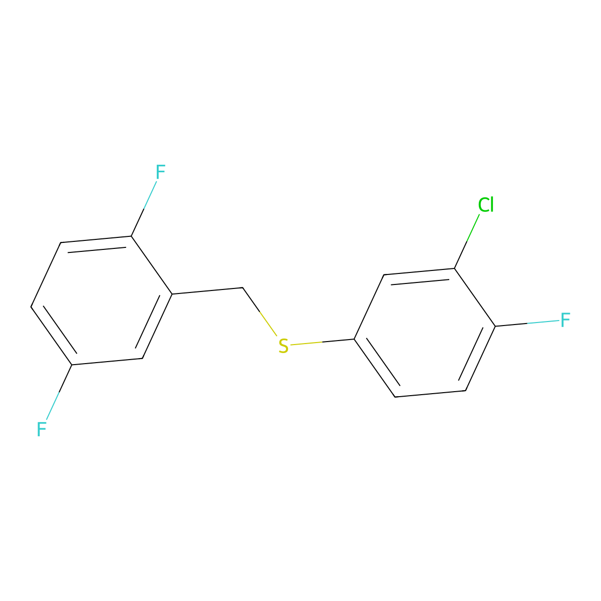 1,4-Difluoro-2-[(3-chloro-4-fluorophenyl)sulfanylmethyl]benzene molecular structure, CAS 1443340-98-4