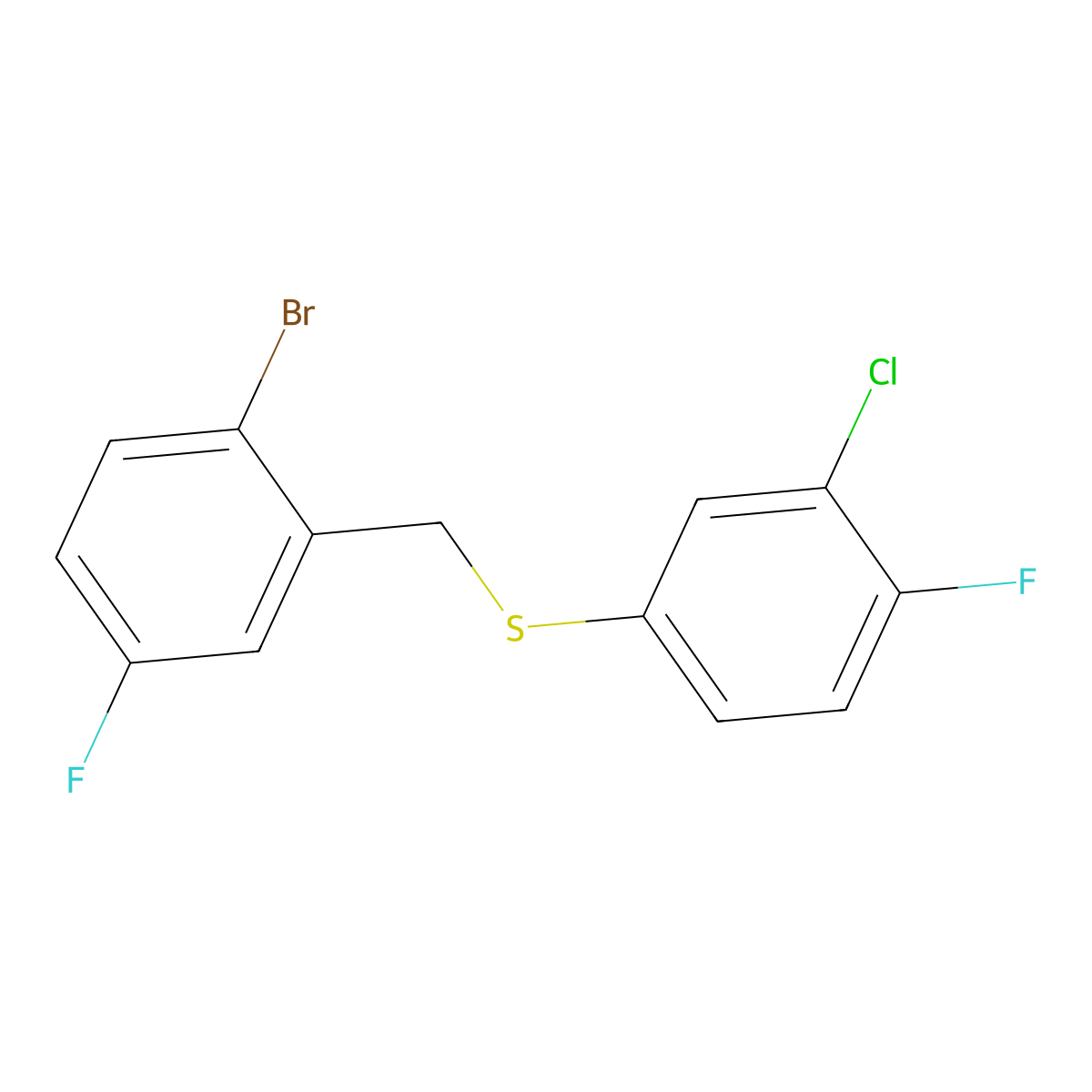 1-Bromo-4-fluoro-2-[(3-chloro-4-fluorophenyl)sulfanylmethyl]benzene molecular structure, CAS 1443341-04-5