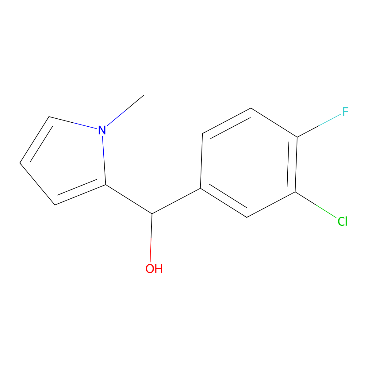 3-Chloro-4-fluorophenyl-(1-methyl-2-pyrrolyl)methanol molecular structure, CAS 1443341-08-9