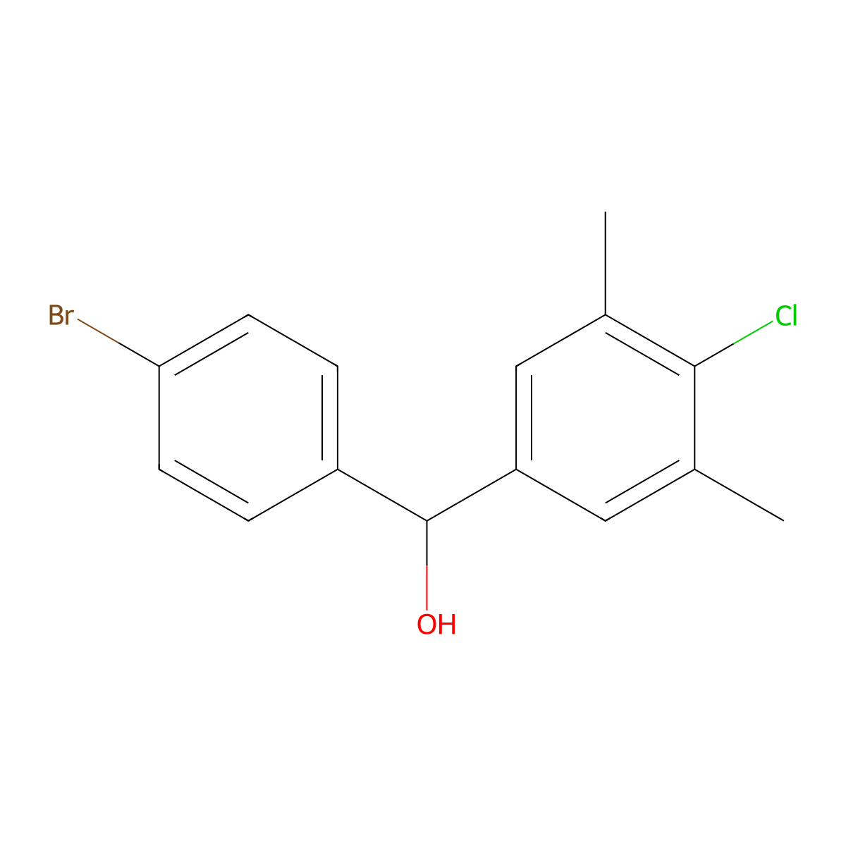 (4-Bromophenyl)(4-chloro-3,5-dimethylphenyl)methanol molecular structure, CAS 1443341-65-8