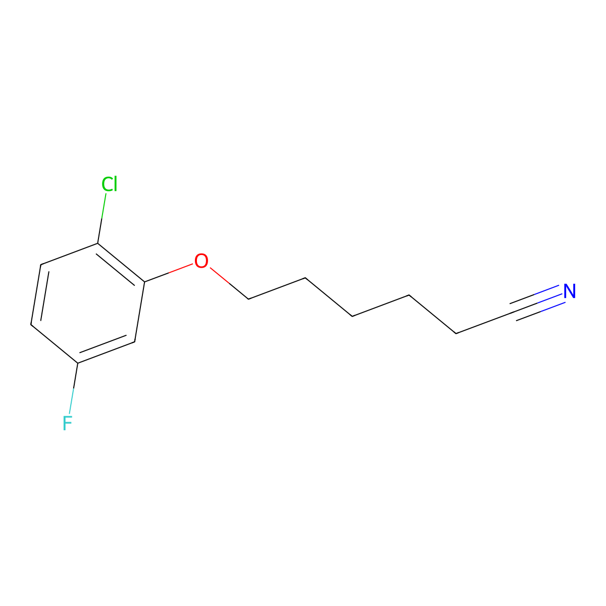 6-(2-Chloro-5-fluoro-phenoxy)hexanenitrile molecular structure, CAS 1443342-14-0