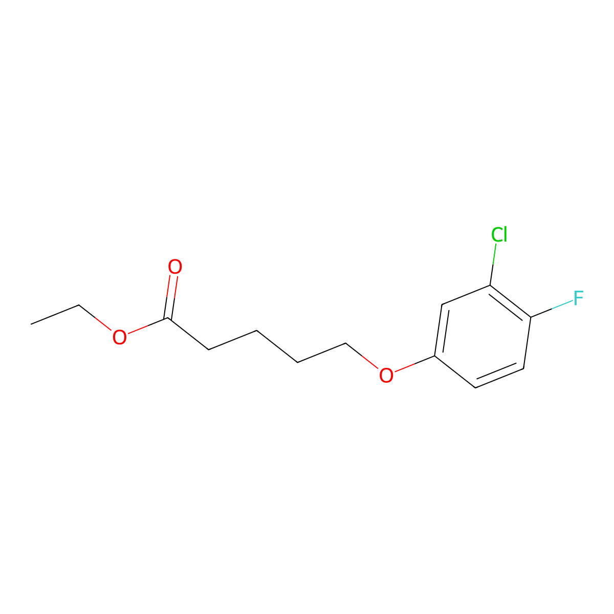 Ethyl 5-(3-chloro-4-fluoro-phenoxy)pentanoate molecular structure, CAS 1443342-32-2