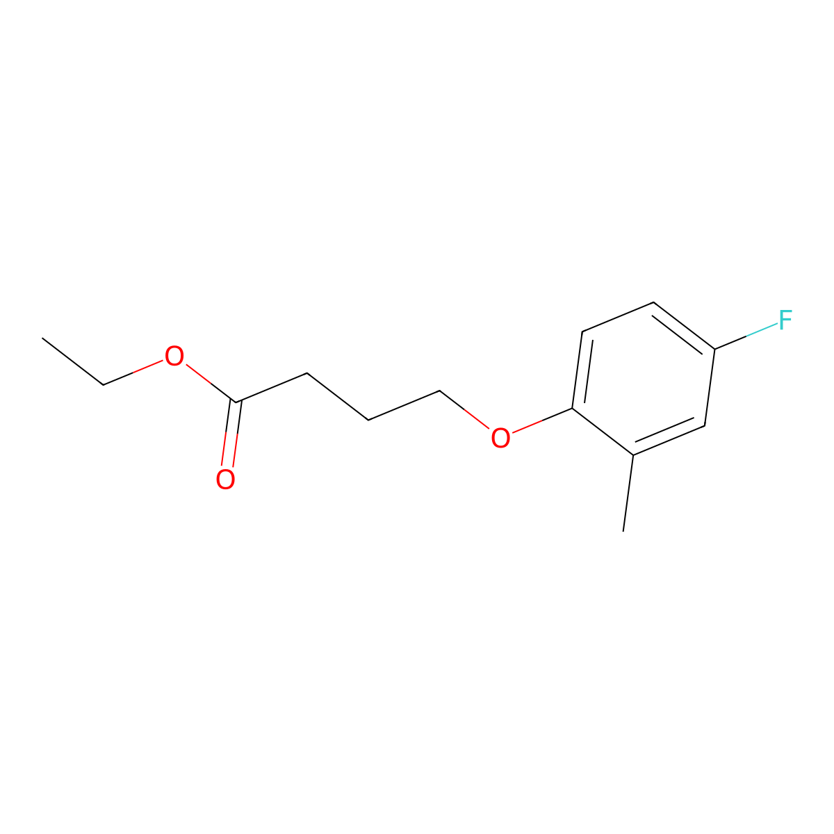 Ethyl 4-(4-fluoro-2-methyl-phenoxy)butanoate molecular structure, CAS 1443342-79-7
