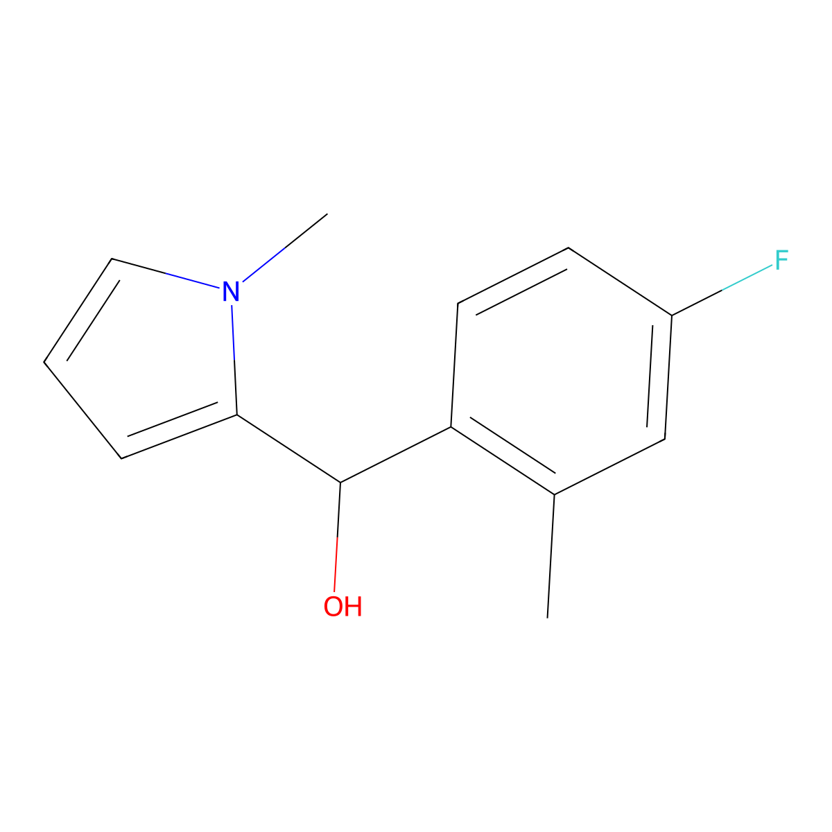 4-Fluoro-2-methylphenyl-(1-methyl-2-pyrrolyl)methanol molecular structure, CAS 1443342-90-2
