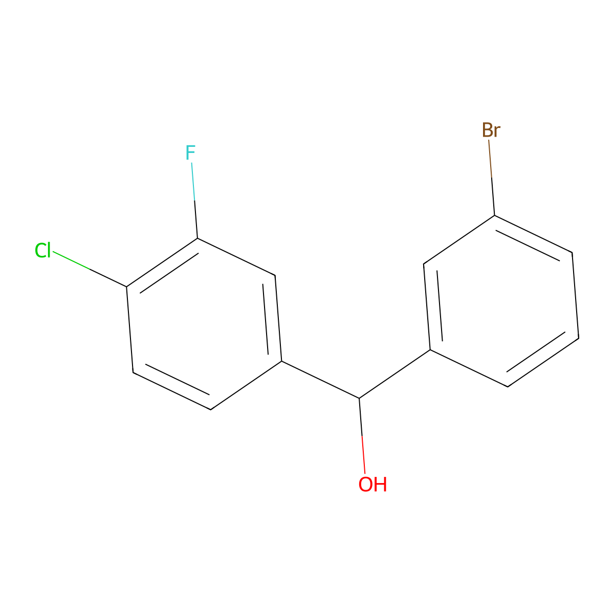 (3-Bromophenyl)(4-chloro-3-fluorophenyl)methanol molecular structure, CAS 1443342-95-7