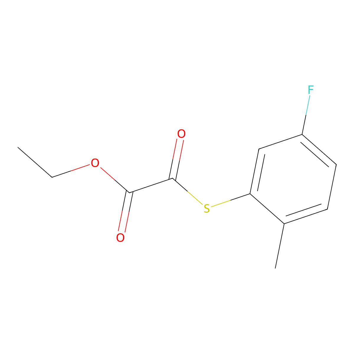 Ethyl 2-(3-fluoro-6-methylphenyl)sulfanyl-2-oxo-acetate molecular structure, CAS 1443343-13-2