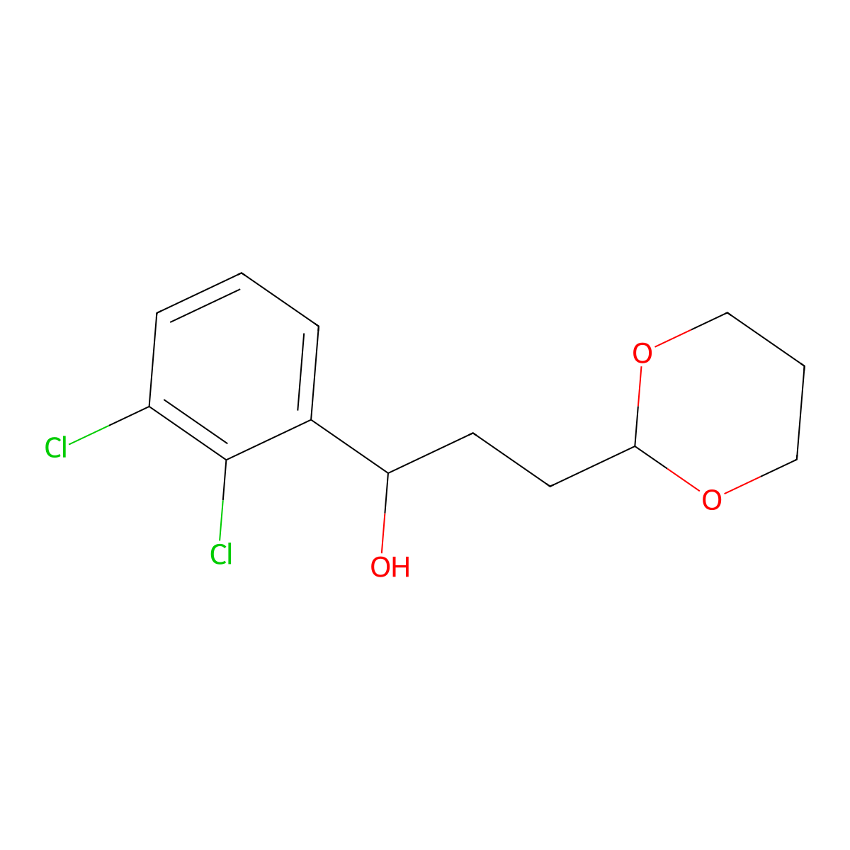 1-(2,3-Dichlorophenyl)-3-[2-(1,3-dioxanyl)]-1-propanol molecular structure, CAS 1443344-35-1