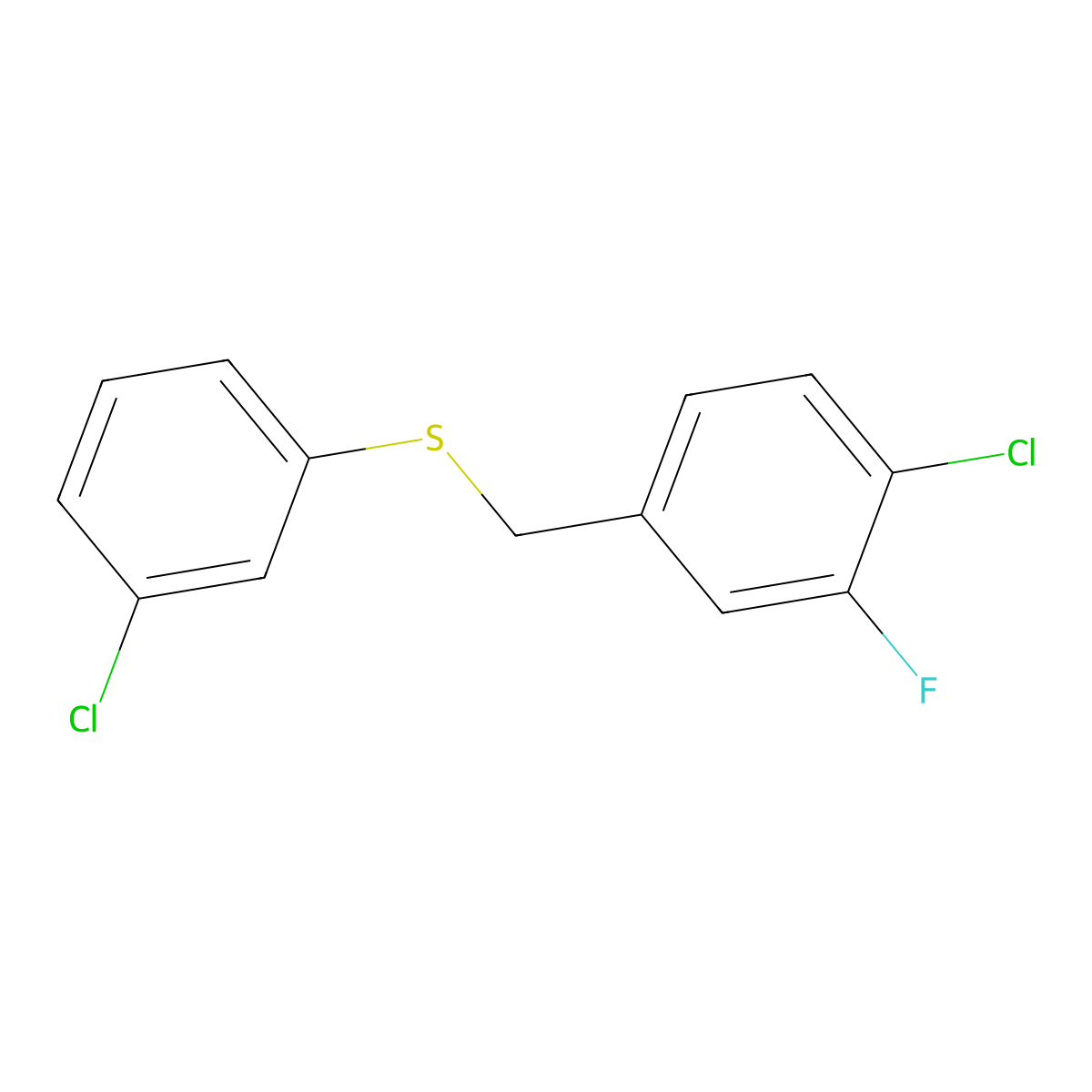 1-Chloro-2-fluoro-4-[(3-chlorophenyl)sulfanylmethyl]benzene molecular structure, CAS 1443344-79-3