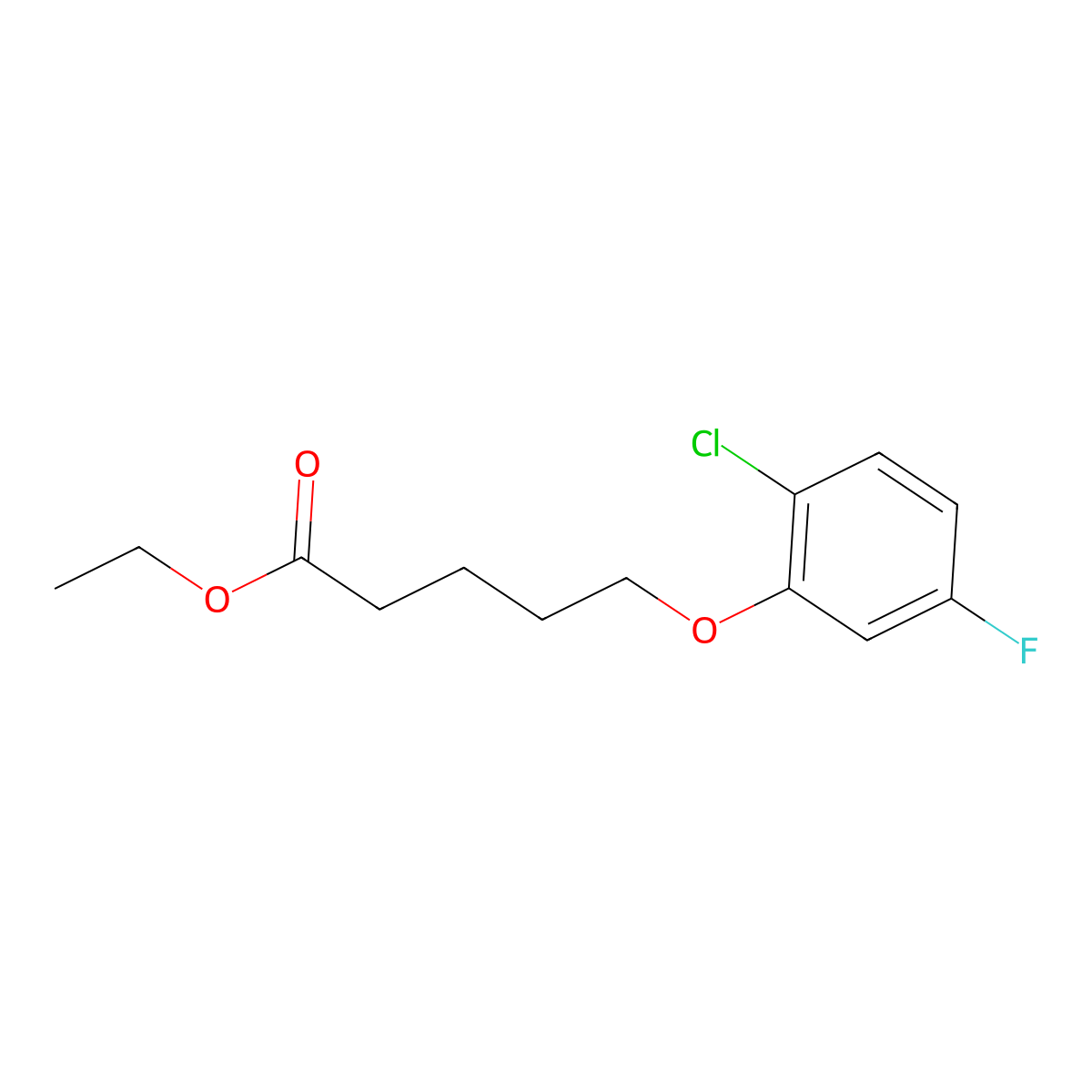 Ethyl 5-(2-chloro-5-fluoro-phenoxy)pentanoate molecular structure, CAS 1443345-04-7