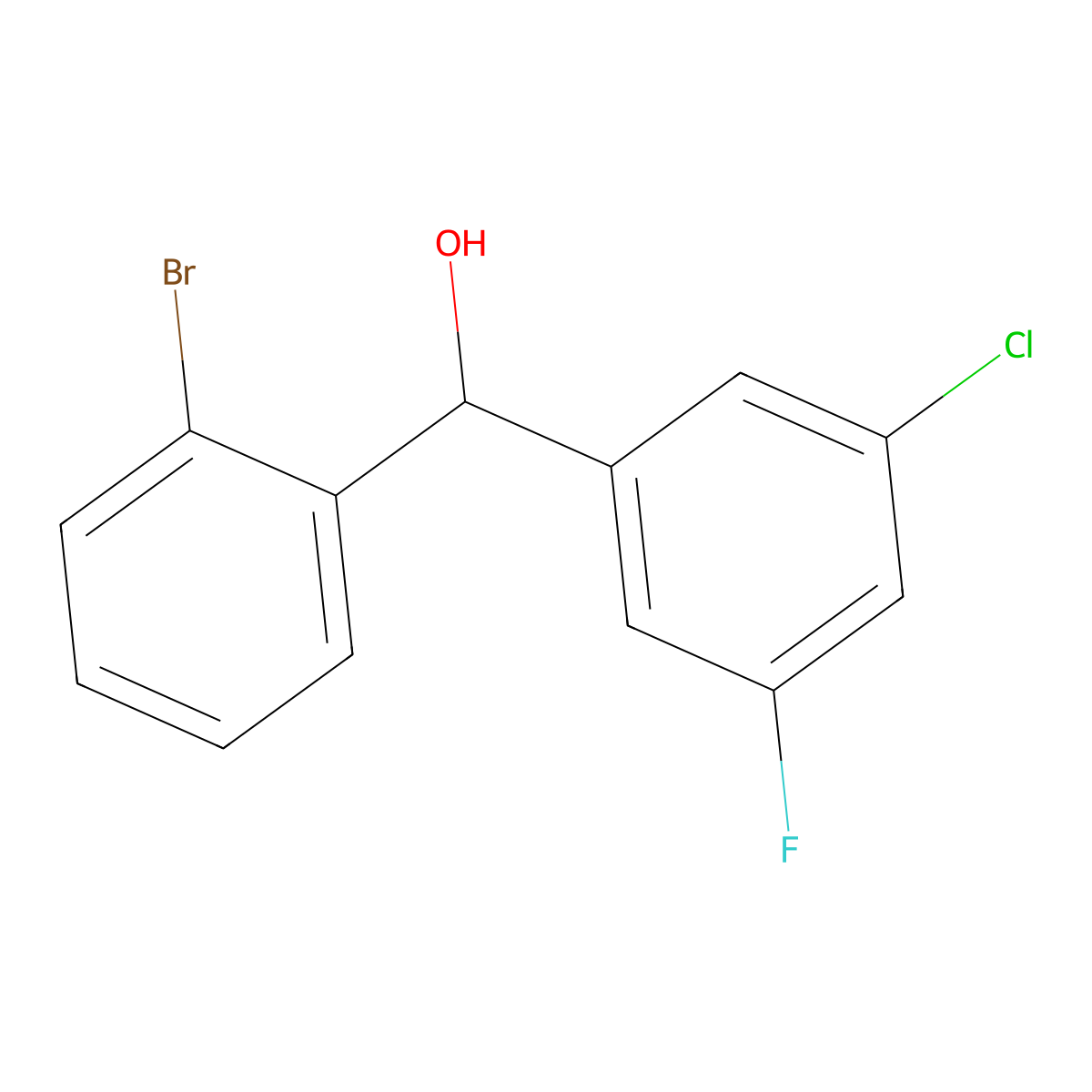 (2-Bromophenyl)(3-chloro-5-fluorophenyl)methanol molecular structure, CAS 1443345-13-8