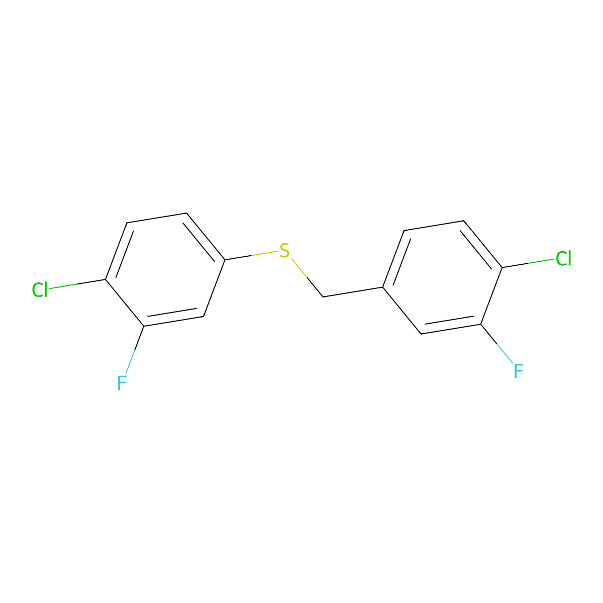 1-Chloro-2-fluoro-4-[(4-chloro-3-fluorophenyl)sulfanylmethyl]benzene molecular structure, CAS 1443345-21-8