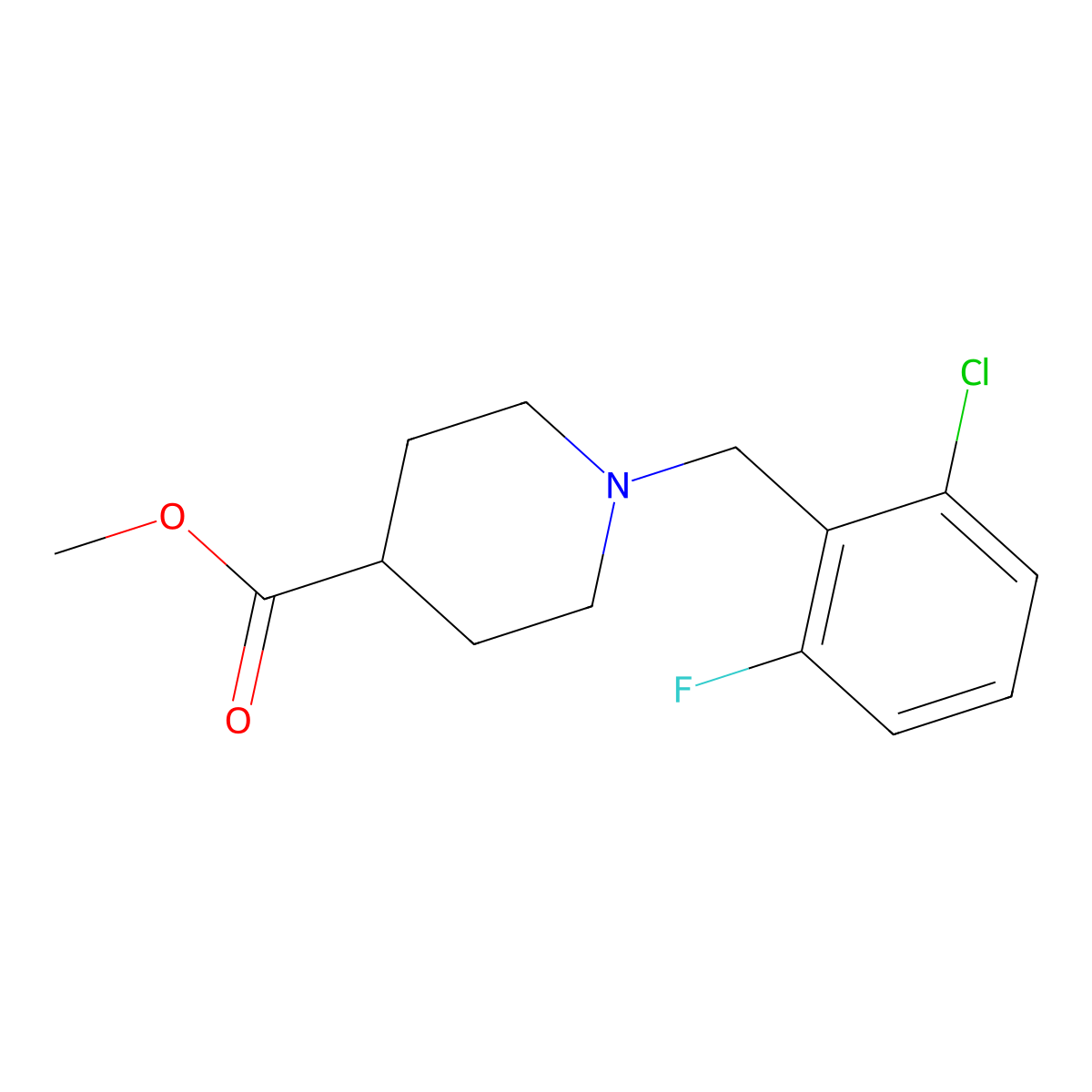 Methyl 1-[(2-chloro-6-fluorophenyl)methyl]piperidine-4-carboxylate molecular structure, CAS 1443346-28-8