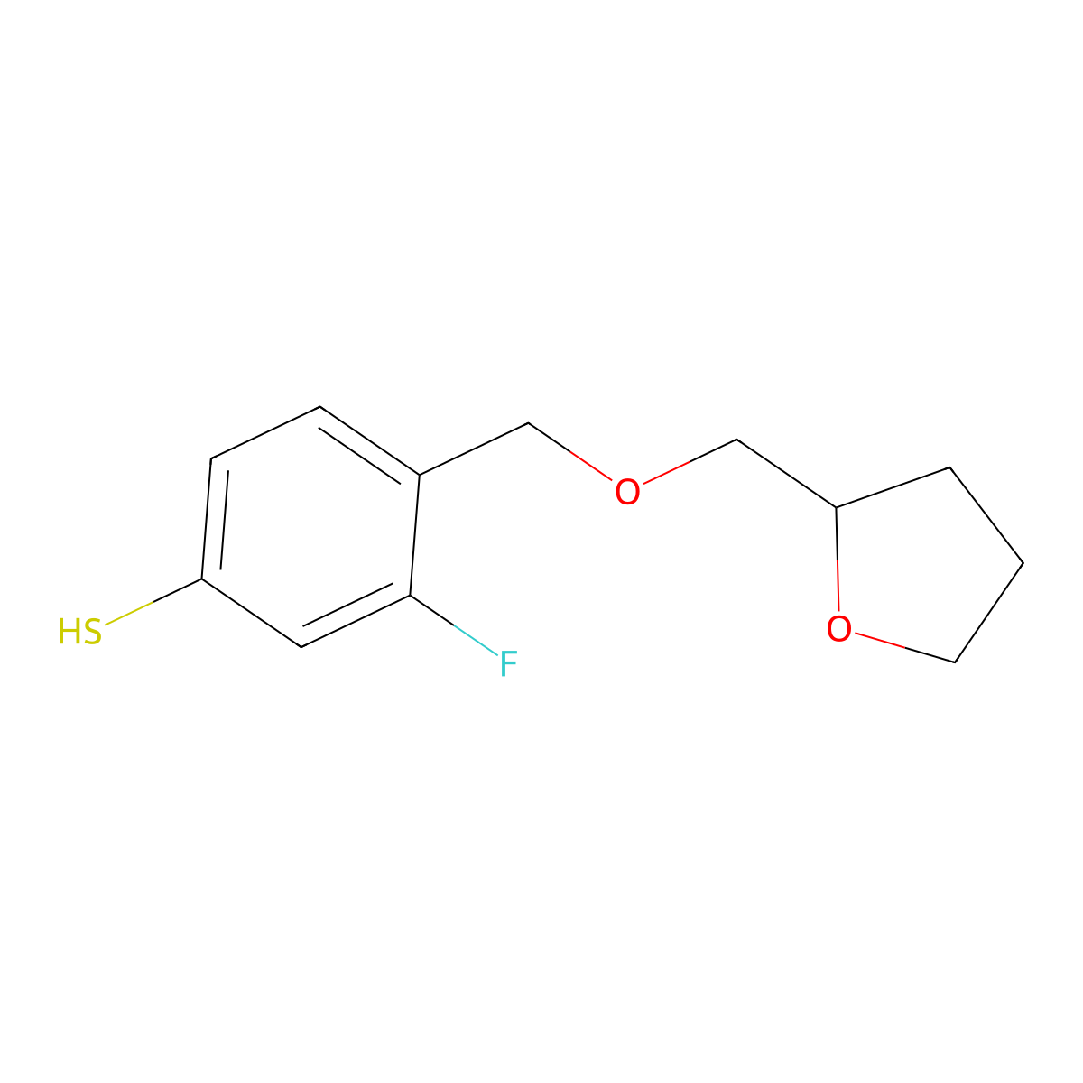 3-Fluoro-4-[(tetrahydrofurfuryloxy)methyl]thiophenol molecular structure, CAS 1443346-35-7