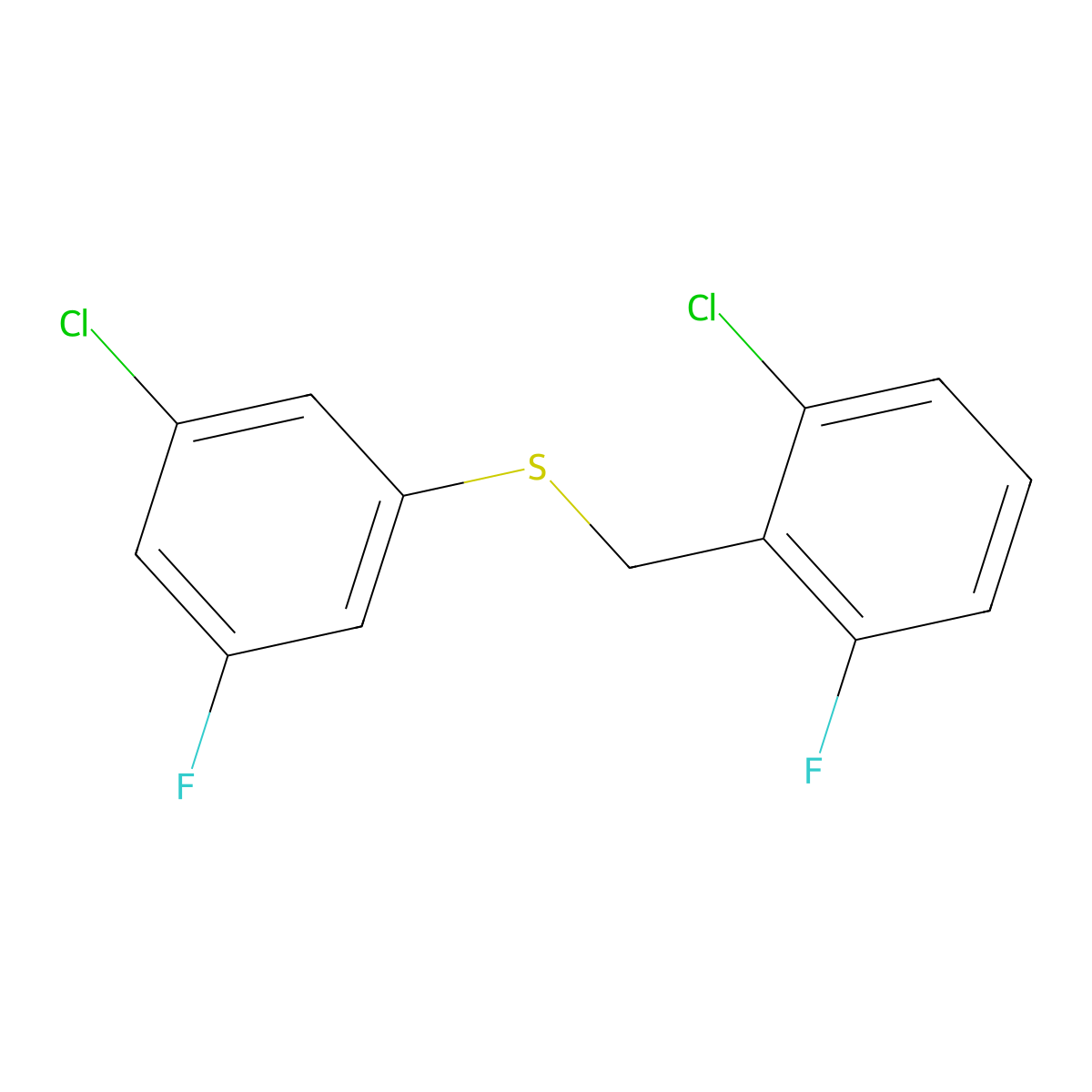 1-Chloro-3-fluoro-2-[(3-chloro-5-fluorophenyl)sulfanylmethyl]benzene molecular structure, CAS 1443347-21-4