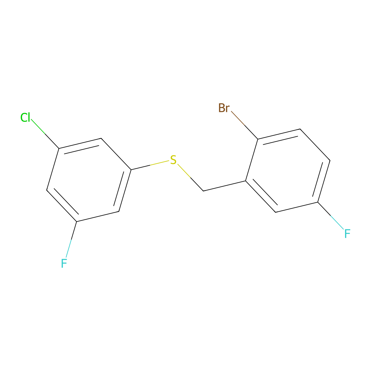 1-Bromo-4-fluoro-2-[(3-chloro-5-fluorophenyl)sulfanylmethyl]benzene molecular structure, CAS 1443347-27-0