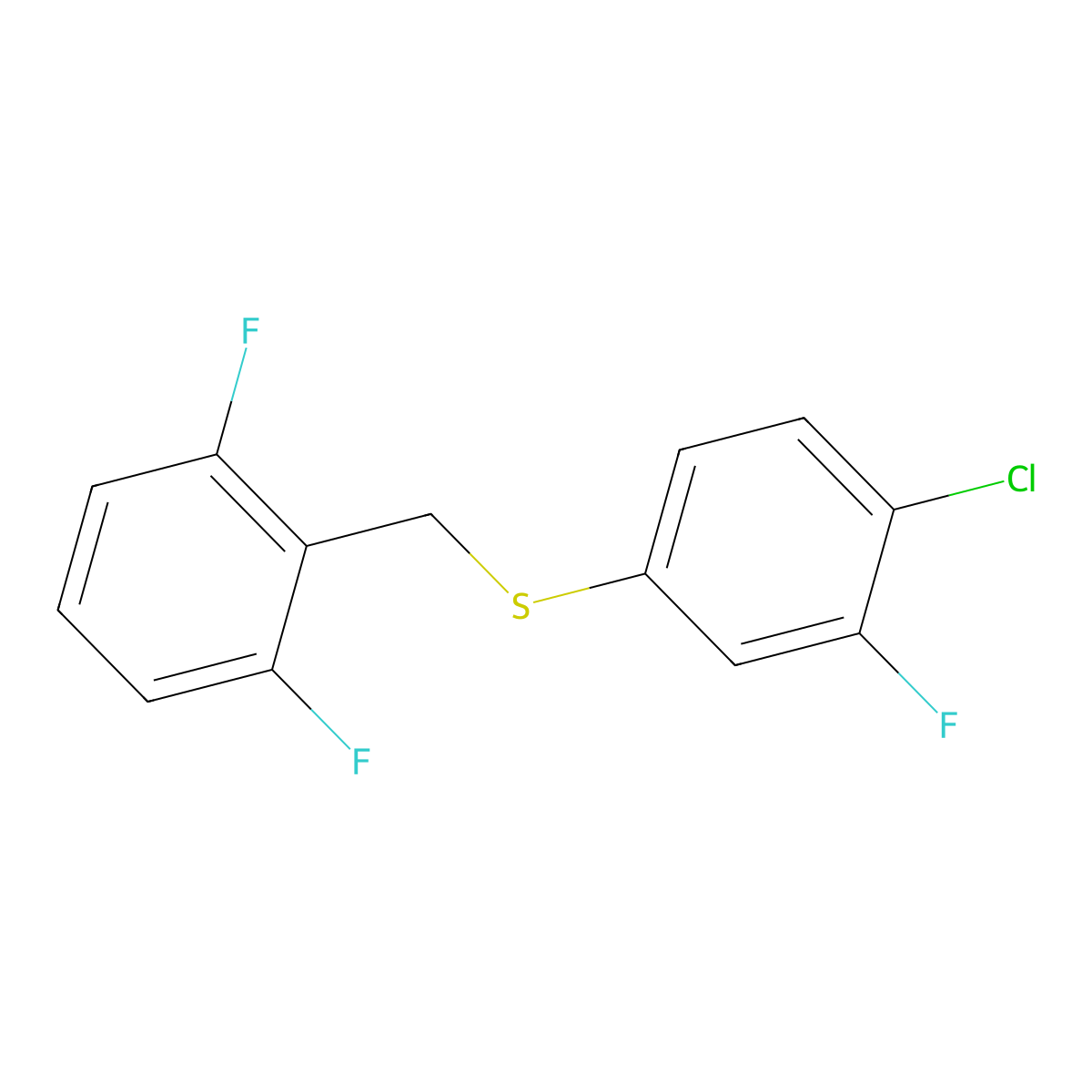 1,3-Difluoro-2-[(4-chloro-3-fluorophenyl)sulfanylmethyl]benzene molecular structure, CAS 1443347-33-8