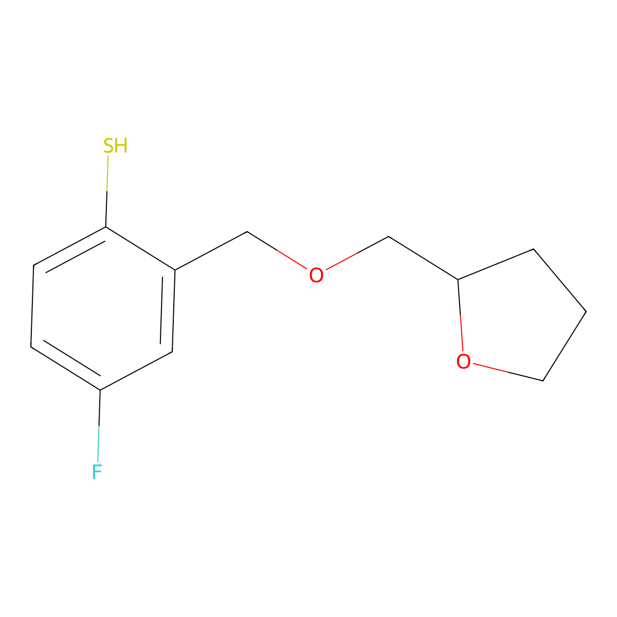 4-Fluoro-2-[(tetrahydrofurfuryloxy)methyl]thiophenol molecular structure, CAS 1443348-14-8